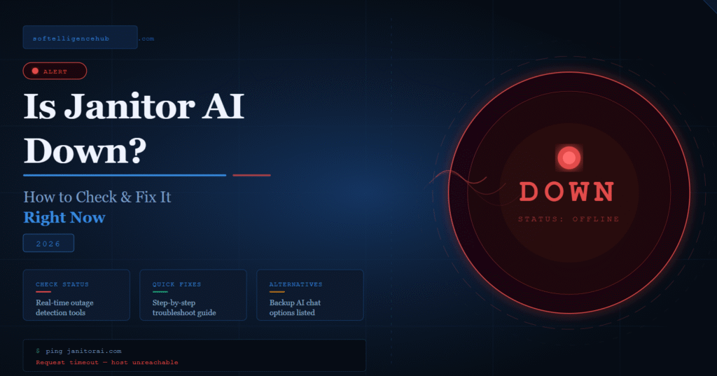Is Janitor AI Down? Live Status, Outage Updates & Fixes (2026) Janitor AI status dashboard showing service uptime, outage reports, and server status updates.